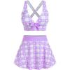 ROSE GAL Rosegal Plus Size Valentines Heart Bowknot Crisscross Padded Three Piece Tankini Swimsuit(Light Purple)