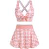 ROSE GAL Rosegal Plus Size Valentines Heart Bowknot Crisscross Padded Three Piece Tankini Swimsuit(Pink Orange)