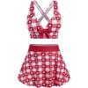 ROSE GAL Rosegal Plus Size Valentines Heart Bowknot Crisscross Padded Three Piece Tankini Swimsuit(Red)
