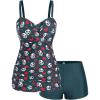 ROSE GAL Rosegal Plus Size Women 2 Piece Swimsuit Skull Heart Print Ruched Tummy Control Tankini Swimwear(Blue_3)