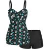 ROSE GAL Rosegal Plus Size Women 2 Piece Swimsuit Skull Heart Print Ruched Tummy Control Tankini Swimwear(Green)
