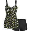 ROSE GAL Rosegal Plus Size Women 2 Piece Swimsuit Skull Heart Print Ruched Tummy Control Tankini Swimwear(Green_1)