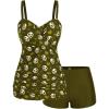 ROSE GAL Rosegal Plus Size Women 2 Piece Swimsuit Skull Heart Print Ruched Tummy Control Tankini Swimwear(Green_3)