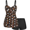 ROSE GAL Rosegal Plus Size Women 2 Piece Swimsuit Skull Heart Print Ruched Tummy Control Tankini Swimwear(Orange)