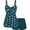 ROSE GAL Rosegal Plus Size Women 2 Piece Swimsuit Skull Heart Print Ruched Tummy Control Tankini Swimwear(Peacock Blue)