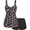 ROSE GAL Rosegal Plus Size Women 2 Piece Swimsuit Skull Heart Print Ruched Tummy Control Tankini Swimwear(Pink)