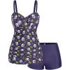 ROSE GAL Rosegal Plus Size Women 2 Piece Swimsuit Skull Heart Print Ruched Tummy Control Tankini Swimwear(Purple_1)