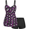 ROSE GAL Rosegal Plus Size Women 2 Piece Swimsuit Skull Heart Print Ruched Tummy Control Tankini Swimwear(Red)