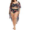 ROSE GAL Rosegal Plus Size Women 3 Piece Tankini Swimsuit Floral Print Underwire Push Up High Waisted Ruched Bathing Suit(Black_1)