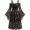 ROSE GAL Rosegal Plus Size Women Medieval Gothic Bell Sleeves Cold Shoulder Skulls Dress Halloween Dress(Black_2)