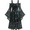 ROSE GAL Rosegal Plus Size Women Medieval Gothic Bell Sleeves Cold Shoulder Skulls Dress Halloween Dress(Blue_1)