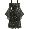 ROSE GAL Rosegal Plus Size Women Medieval Gothic Bell Sleeves Cold Shoulder Skulls Dress Halloween Dress(Green_1)