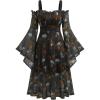 ROSE GAL Rosegal Plus Size Women Medieval Gothic Bell Sleeves Cold Shoulder Skulls Dress Halloween Dress(Organe_1)
