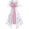 ROSE GAL Rosegal Plus Size Women Sundress Set Flutter Sleeves Floral Dress and Lace-up Cami Dress(Pink_1)