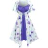 ROSE GAL Rosegal Plus Size Women Sundress Set Flutter Sleeves Floral Dress and Lace-up Cami Dress(Purple_2)