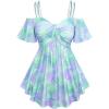 ROSE GAL Rosegal Women Plus Size Cold Shoulder Top Galaxy Moon Star Twist Chains Hollow Out Ombre Tie Tee(Green_2)