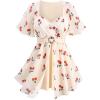 ROSE GAL Rosegal Women Plus Size Elegant Cherry Summer Blouse Flutter Sleeves Fruit Printed Blouse(Beige_1)
