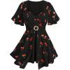 ROSE GAL Rosegal Women Plus Size Elegant Cherry Summer Blouse Flutter Sleeves Fruit Printed Blouse(Black_1)