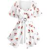 ROSE GAL Rosegal Women Plus Size Elegant Cherry Summer Blouse Flutter Sleeves Fruit Printed Blouse(White_1)
