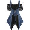 ROSE GAL Rosegal Women Plus Size Gothic Cold Shoulder Top Medieval Renaissance Corset Shirt(Black_3)