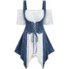 ROSE GAL Rosegal Women Plus Size Gothic Cold Shoulder Top Medieval Renaissance Corset Shirt(White_3)