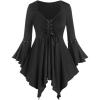 ROSE GAL Rosegal Women Plus Size Gothic Flare Sleeves Lace-up Two Tone Handkerchief Tee Halloween Costume Bell Sleeves Top(Black_1)