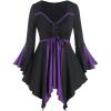 ROSE GAL Rosegal Women Plus Size Gothic Flare Sleeves Lace-up Two Tone Handkerchief Tee Halloween Costume Bell Sleeves Top(Purple_2)