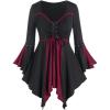ROSE GAL Rosegal Women Plus Size Gothic Flare Sleeves Lace-up Two Tone Handkerchief Tee Halloween Costume Bell Sleeves Top(Red_1)