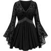 ROSE GAL Rosegal Women Plus Size Gothic Moon Star Mesh Panel Bell Sleeves Chain Tassel T-Shirt(Black_1)