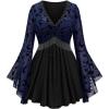 ROSE GAL Rosegal Women Plus Size Gothic Moon Star Mesh Panel Bell Sleeves Chain Tassel T-Shirt(Blue_1)