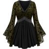 ROSE GAL Rosegal Women Plus Size Gothic Moon Star Mesh Panel Bell Sleeves Chain Tassel T-Shirt(Green_1)