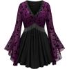 ROSE GAL Rosegal Women Plus Size Gothic Moon Star Mesh Panel Bell Sleeves Chain Tassel T-Shirt(Purple_2)