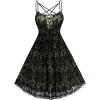ROSE GAL Rosegal Women Plus Size Gothic Overlay Midi Dress Backless Spaghetti Strap A Line Dress(Green_4)