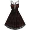 ROSE GAL Rosegal Women Plus Size Gothic Overlay Midi Dress Backless Spaghetti Strap A Line Dress(Orange_3)