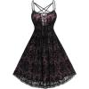 ROSE GAL Rosegal Women Plus Size Gothic Overlay Midi Dress Backless Spaghetti Strap A Line Dress(Red_4)