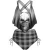 ROSE GAL Rosegal Women Plus Size Gothic Tankini Swimsuit Skull Print Crisscross Flounce Two Piece Bathing Suit(Gray)