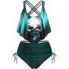 ROSE GAL Rosegal Women Plus Size Gothic Tankini Swimsuit Skull Print Crisscross Flounce Two Piece Bathing Suit(Green_1)