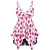ROSE GAL Rosegal Women Plus Size Modest Tankini Swimsuit Handkerchief Sunflower Cinched Boyleg Swimwer(Pink_1)