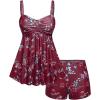 ROSE GAL Rosegal Women Plus Size Modest Tankini Swimsuit Two Piece Bathing Suits Floral Print Swim Tops with Boy Shorts(Deep Red)
