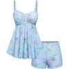 ROSE GAL Rosegal Women Plus Size Modest Tankini Swimsuit Two Piece Bathing Suits Floral Print Swim Tops with Boy Shorts(Light Blue)