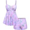 ROSE GAL Rosegal Women Plus Size Modest Tankini Swimsuit Two Piece Bathing Suits Floral Print Swim Tops with Boy Shorts(Purple)