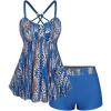 ROSE GAL Rosegal Women Plus Size Modest Tankini Swimsuit Two Piece Bathing Suits Leopard Print Swim Tops with Boy Shorts(Blue)