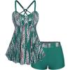 ROSE GAL Rosegal Women Plus Size Modest Tankini Swimsuit Two Piece Bathing Suits Leopard Print Swim Tops with Boy Shorts(Green)