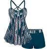 ROSE GAL Rosegal Women Plus Size Modest Tankini Swimsuit Two Piece Bathing Suits Leopard Print Swim Tops with Boy Shorts(Peacock Blue)