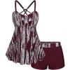 ROSE GAL Rosegal Women Plus Size Modest Tankini Swimsuit Two Piece Bathing Suits Leopard Print Swim Tops with Boy Shorts(Wine Red)