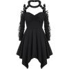 ROSE GAL Rosegal Womens Plus Size Gothic Choker Lace-up Grommets Cutout Handkerchief Hem Cold Shoulder Long Sleeve Tunic Top(Black_3)