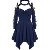 ROSE GAL Rosegal Womens Plus Size Gothic Choker Lace-up Grommets Cutout Handkerchief Hem Cold Shoulder Long Sleeve Tunic Top(Blue)