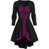 ROSE GAL Rosegal Womens Plus Size Gothic Lace-up Back Two Tone Ruched Grommets Buckle Long Sleeve High Low Hem Tunic T-Shirt(Black)