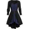 ROSE GAL Rosegal Womens Plus Size Gothic Lace-up Back Two Tone Ruched Grommets Buckle Long Sleeve High Low Hem Tunic T-Shirt(Blue)