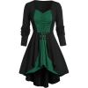 ROSE GAL Rosegal Womens Plus Size Gothic Lace-up Back Two Tone Ruched Grommets Buckle Long Sleeve High Low Hem Tunic T-Shirt(Green)